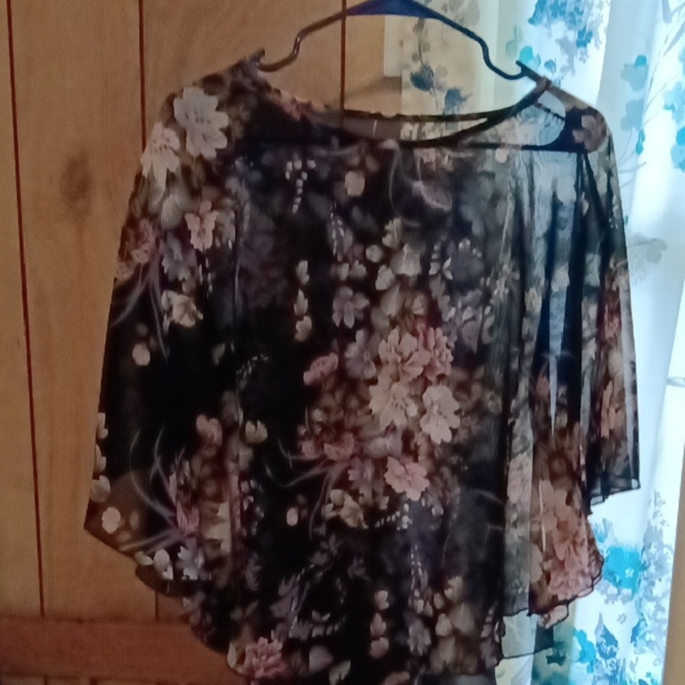 Kohl's Black Floral Sheer Blouse